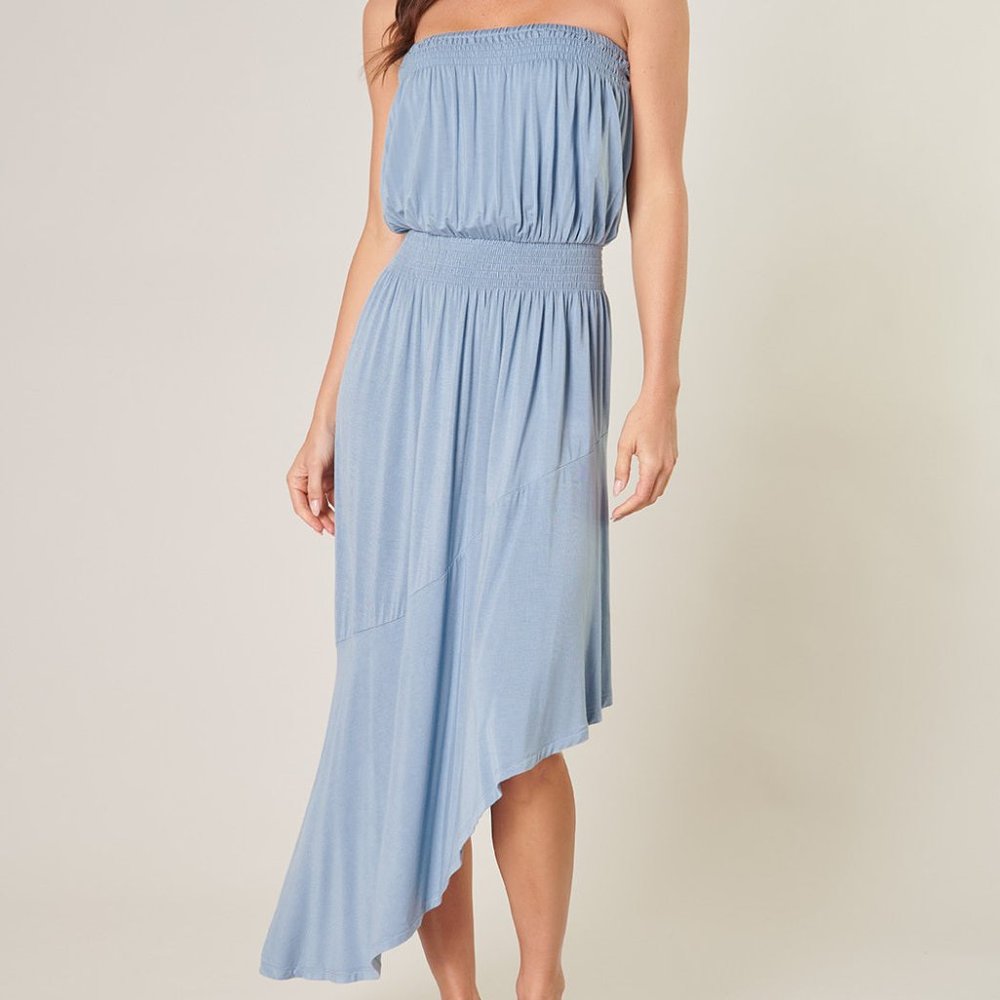 Sugarlips asymmetric strapless Tube dress Elastic waist Midi Length M L